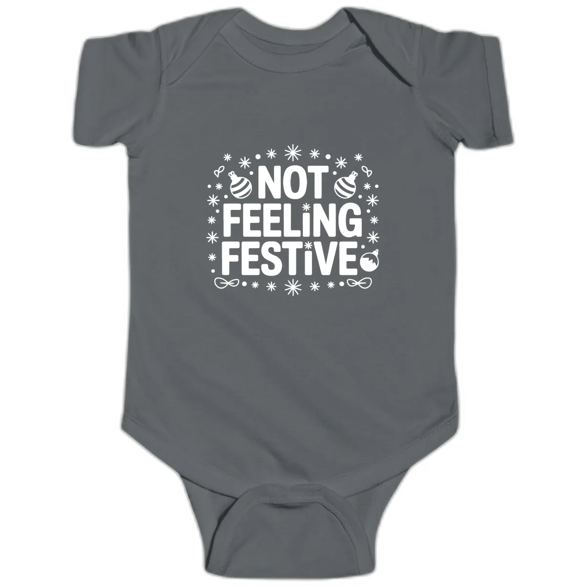 Not Feeling Festive Typography Baby Onesie in Charcoal