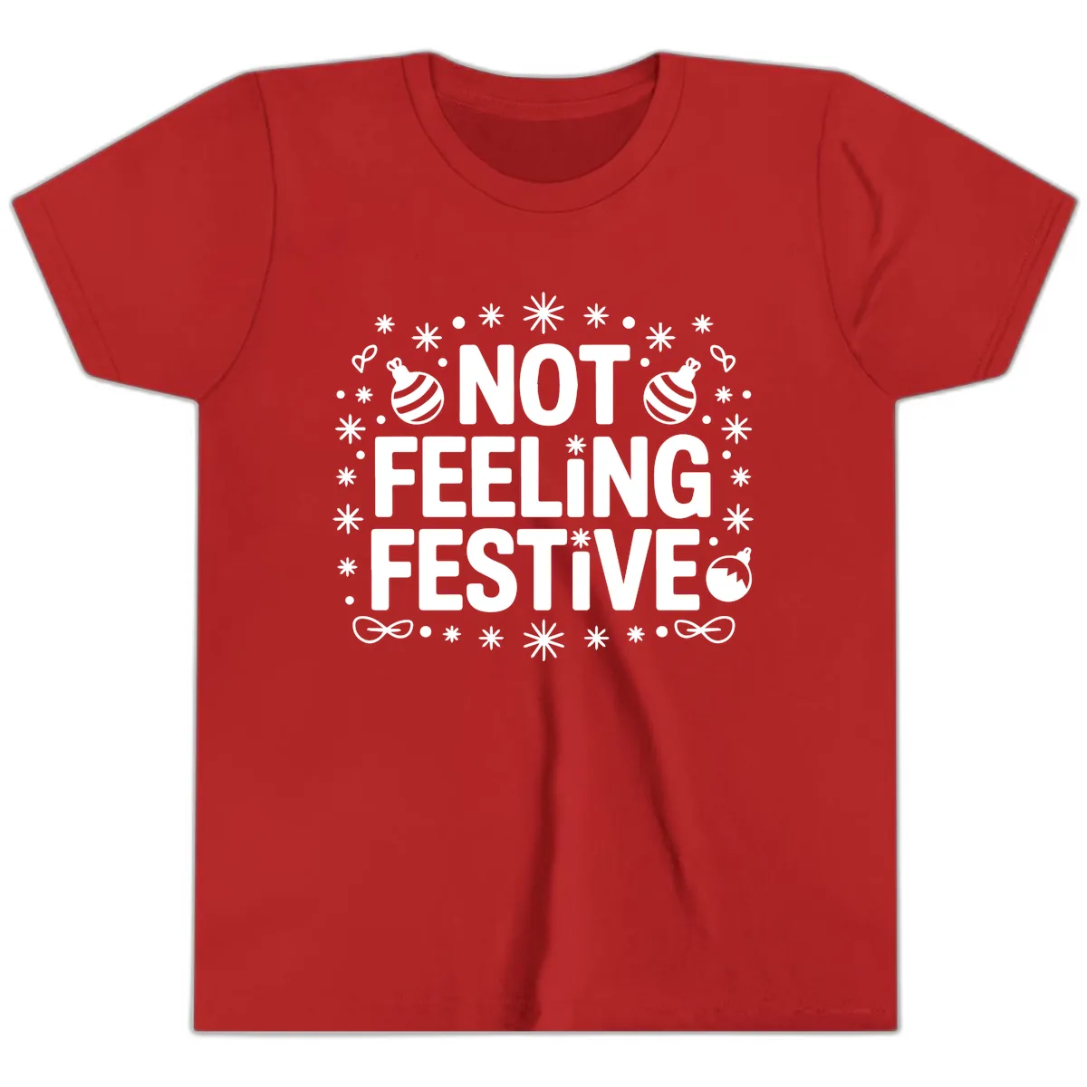 Not Feeling Festive Typography Youth T-Shirt in Red