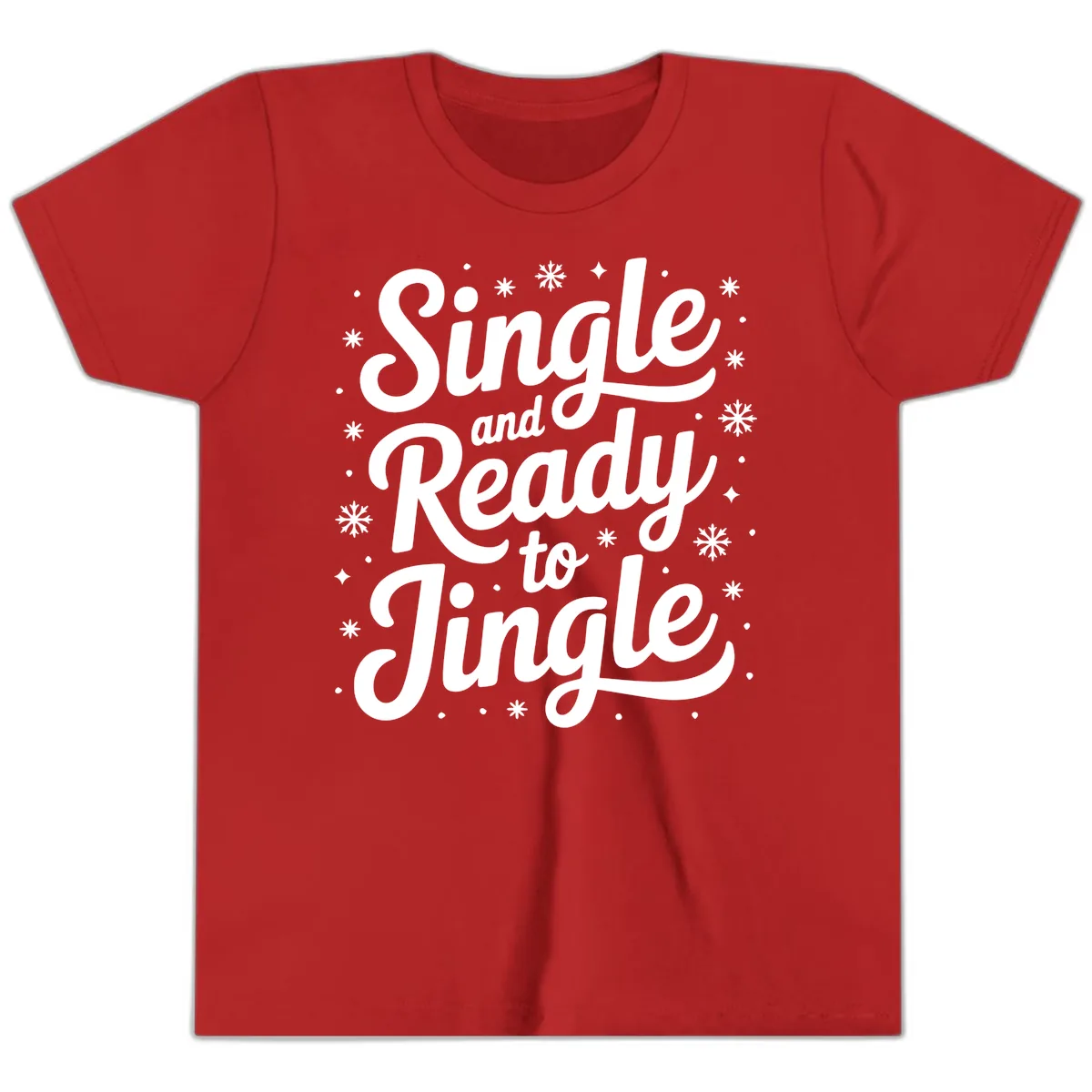 Single And Ready To Jingle Typography Youth T-Shirt in Red