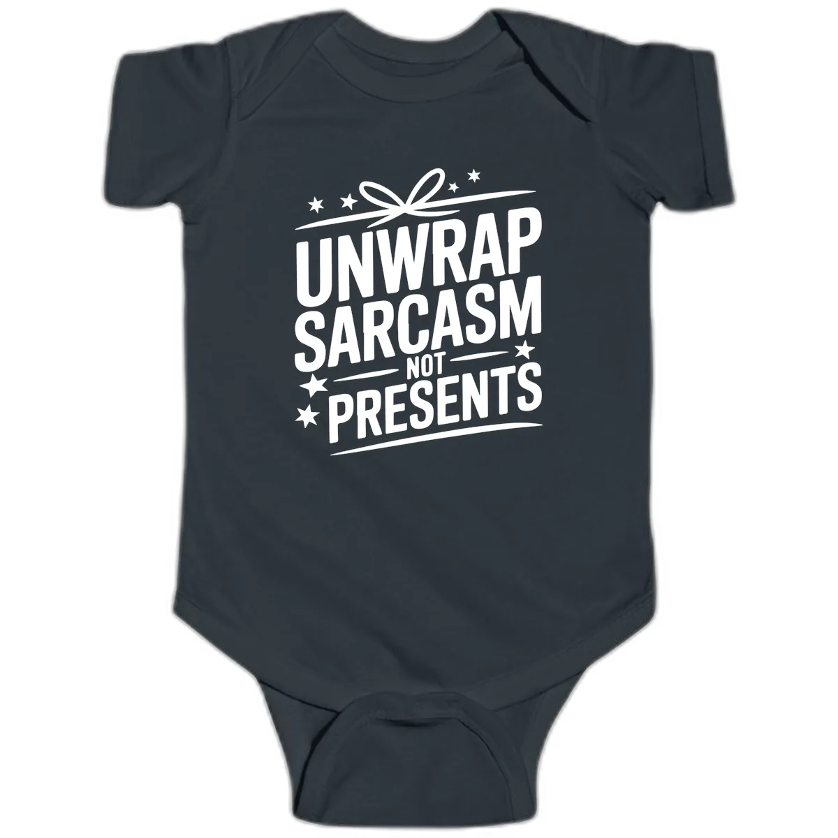 Unwrap Sarcasm Not Presents Baby Onesie in Black