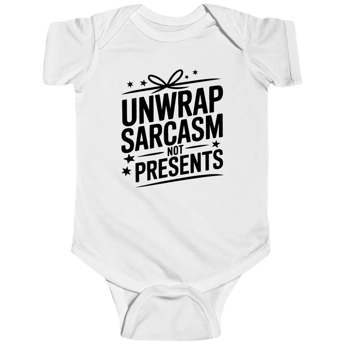 Unwrap Sarcasm Not Presents Baby Onesie in White