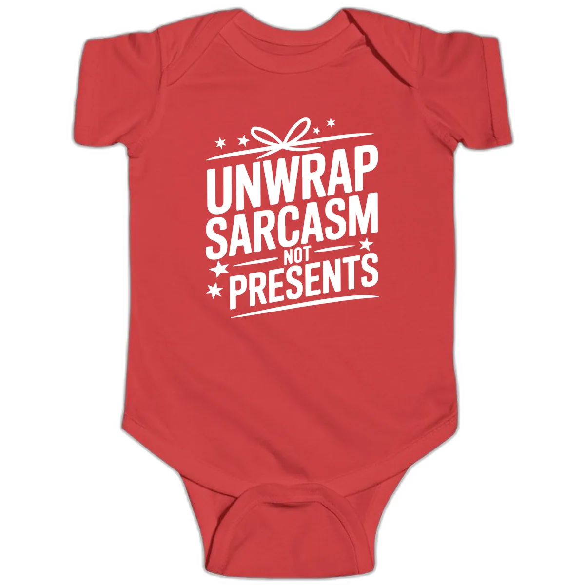 Unwrap Sarcasm Not Presents Baby Onesie in Red