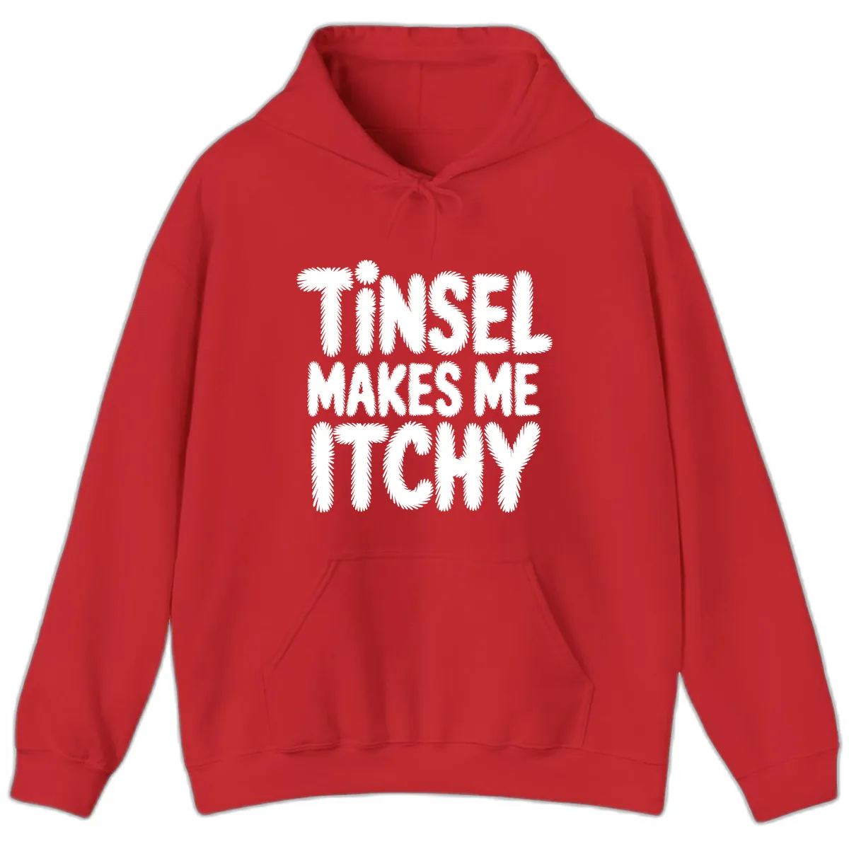 Tinsel Makes Me Itchy Typography Design Hoodie in Red