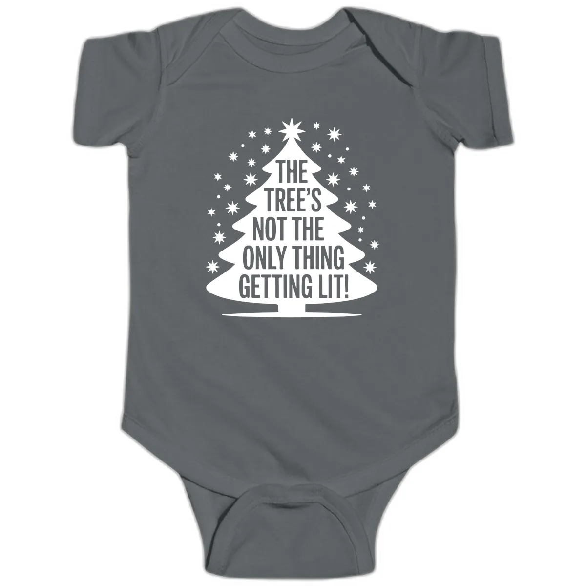 The Tree's Not The Only Thing Getting Lit Baby Onesie in Charcoal