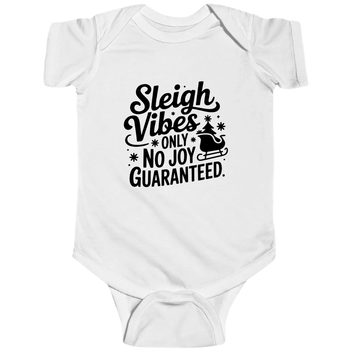 Christmas Vibes No Joy Guaranteed Baby Onesie in White