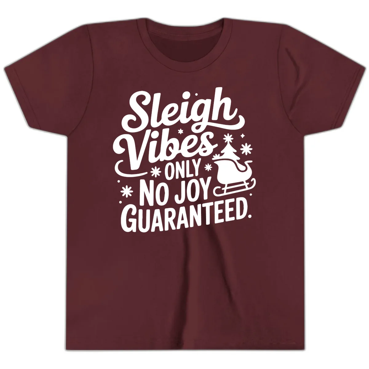 Christmas Vibes No Joy Guaranteed Youth T-Shirt in Maroon
