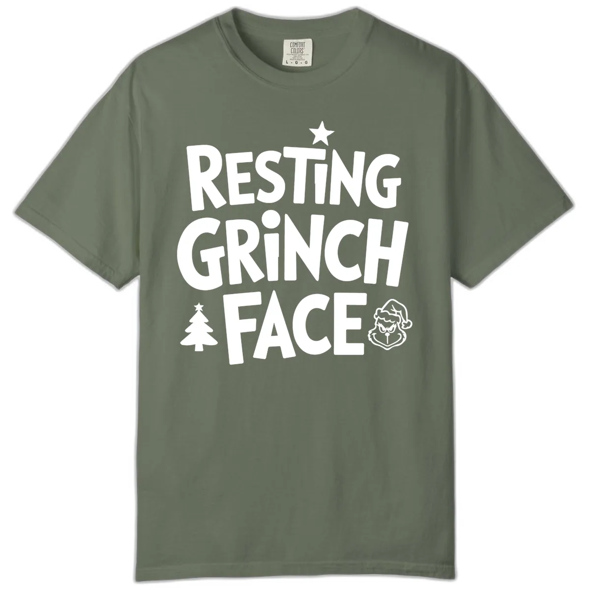 Resting Grinch Face Typography Comfort Color in Moss