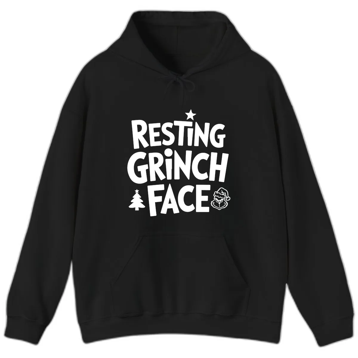 Resting Grinch Face Typography Hoodie in Black