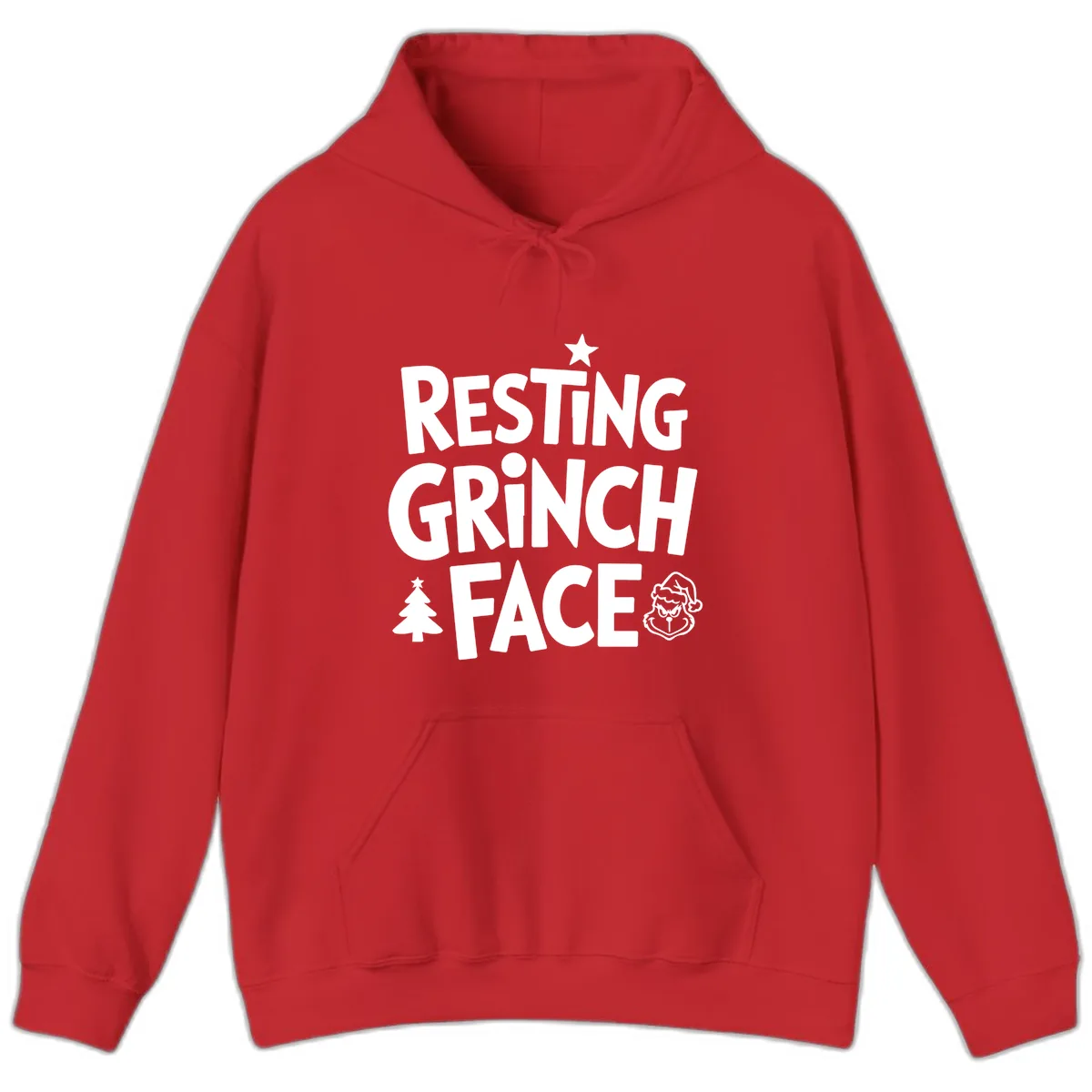 Resting Grinch Face Typography Hoodie in Red