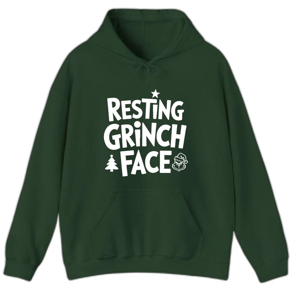 Resting Grinch Face Typography Hoodie in Forest Green