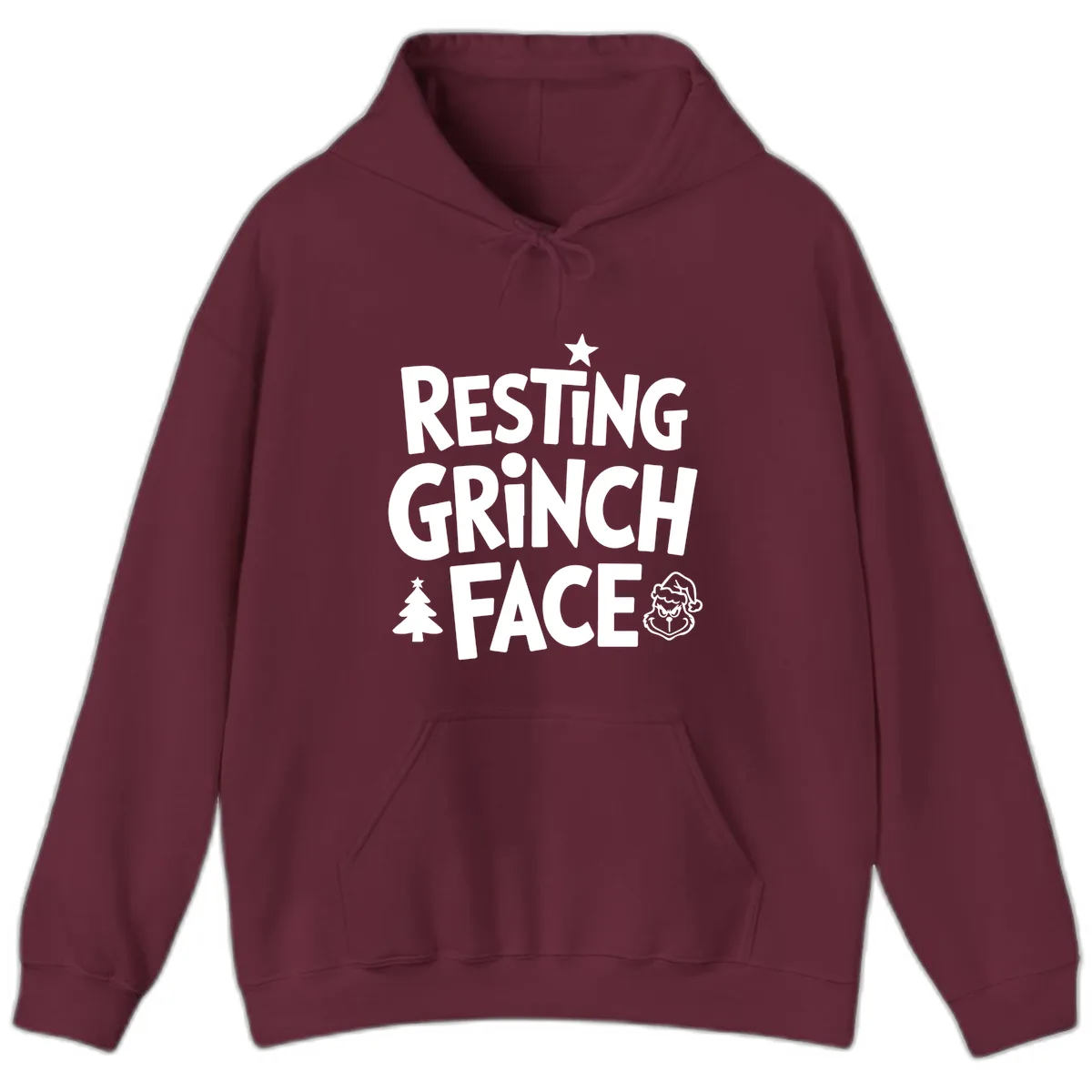 Resting Grinch Face Typography Hoodie in Maroon