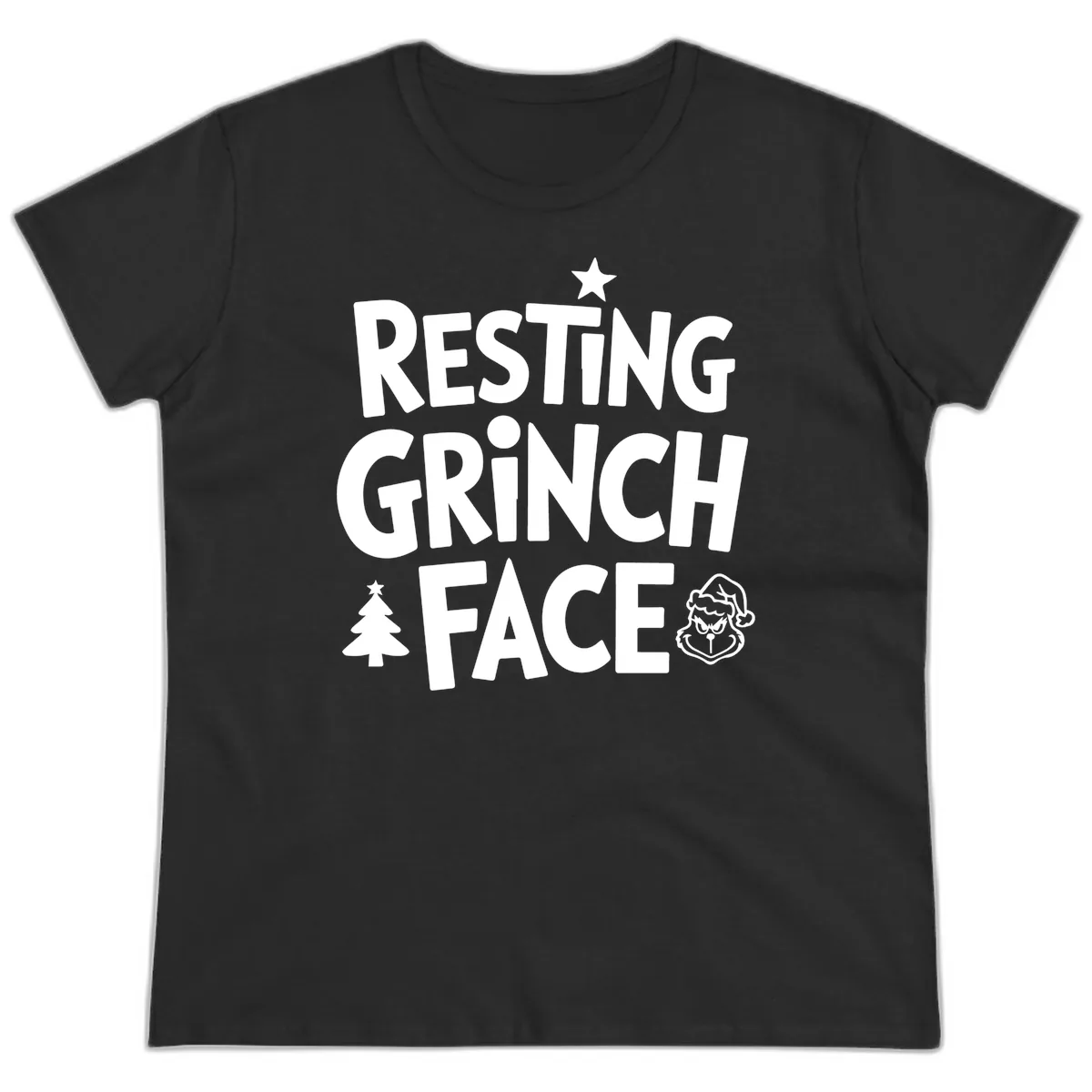 Resting Grinch Face Typography Ladies Tee in Black