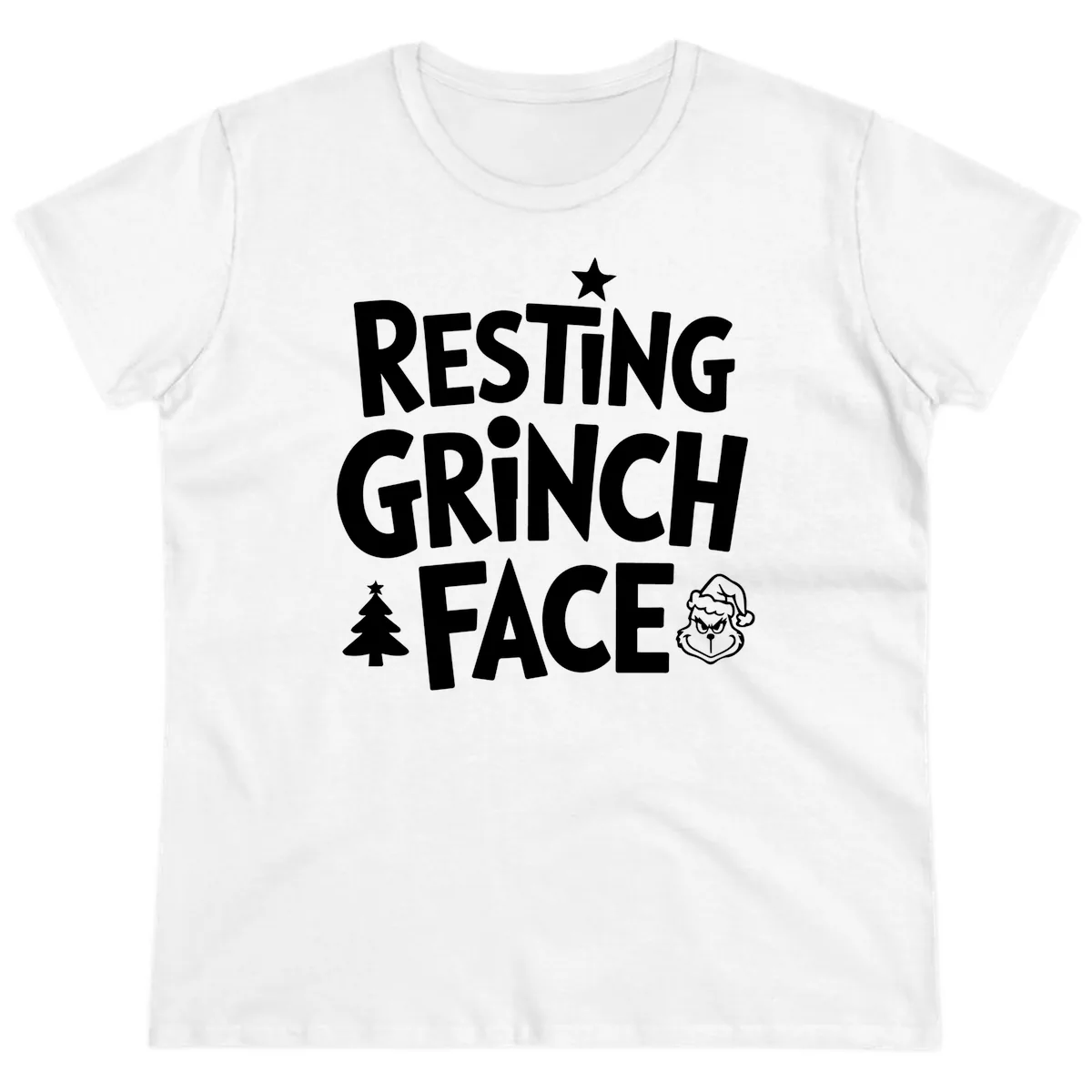 Resting Grinch Face Typography Ladies Tee in White