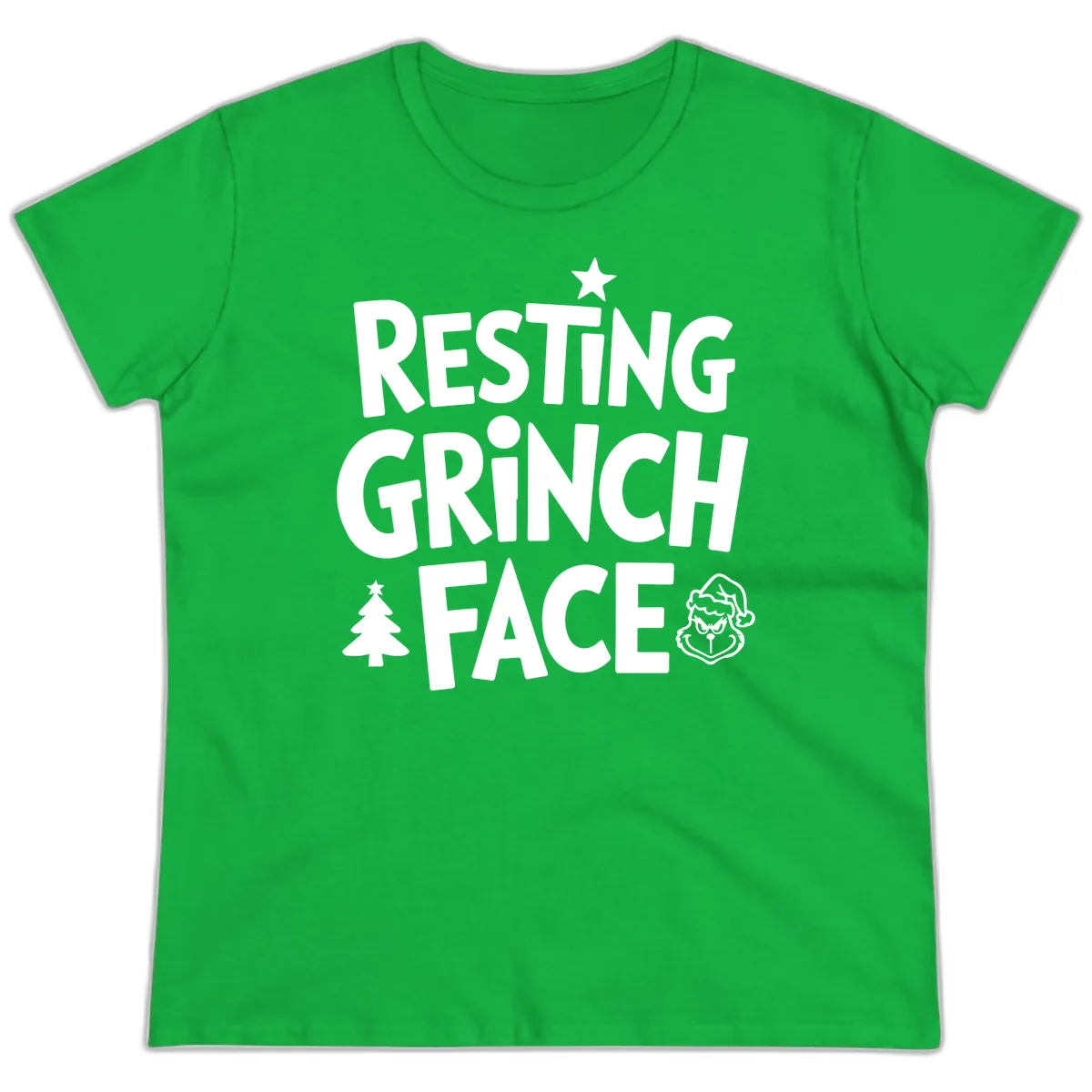 Resting Grinch Face Typography Ladies Tee in Irish Green