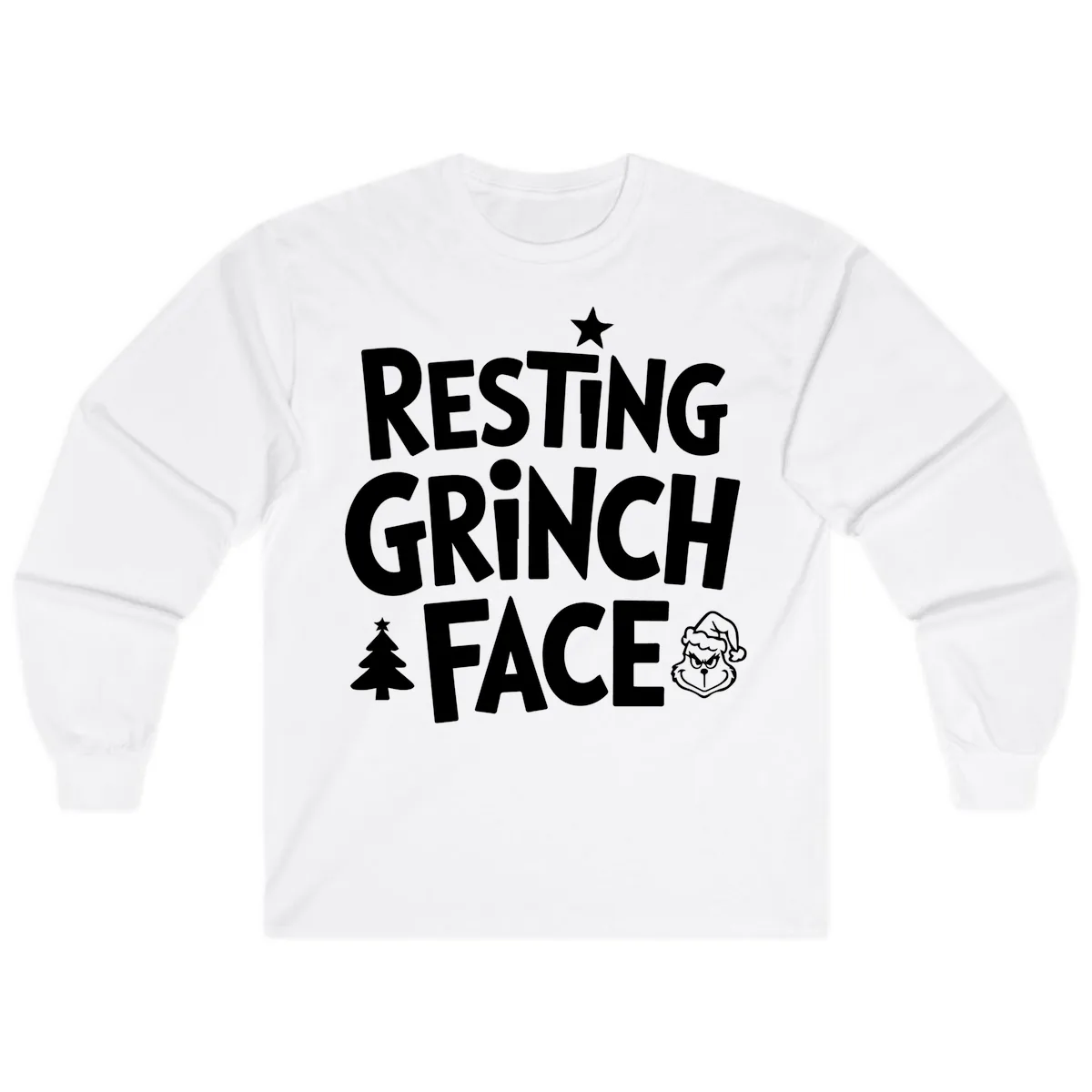 Resting Grinch Face Typography Long Sleeve in White