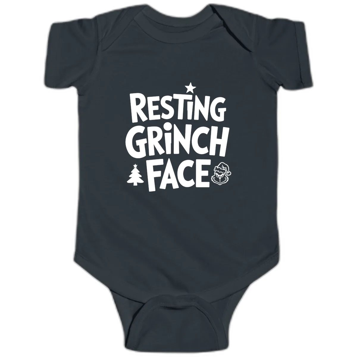 Resting Grinch Face Typography Baby Onesie in Black