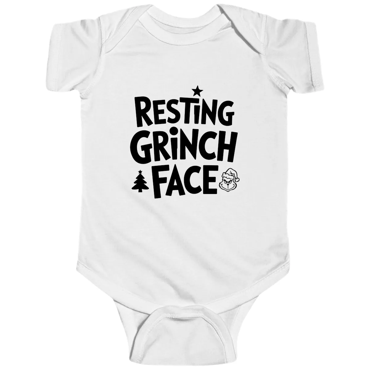 Resting Grinch Face Typography Baby Onesie in White