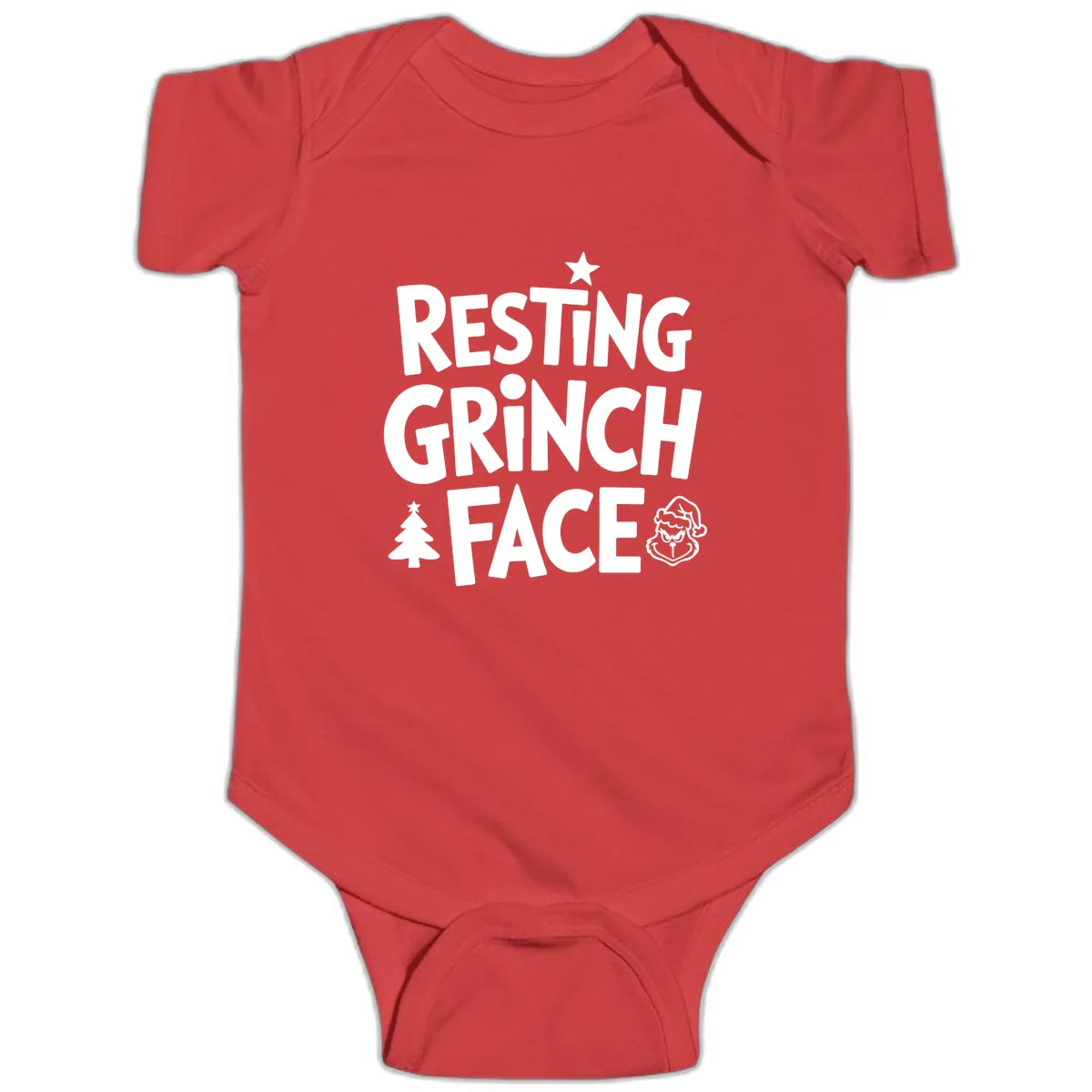 Resting Grinch Face Typography Baby Onesie in Red