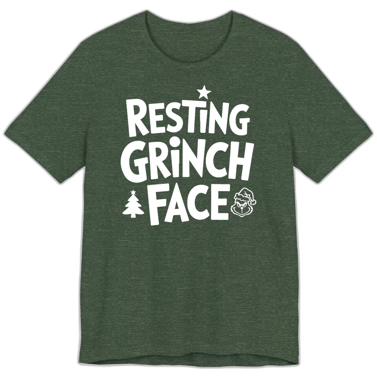 Resting Grinch Face Typography Premium T-Shirt in Heather Forest