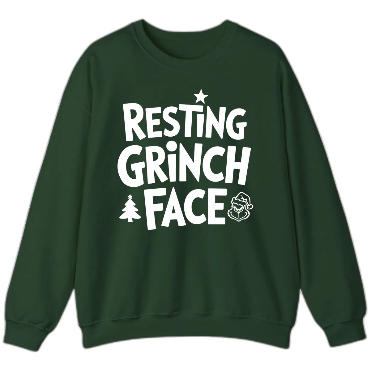 Resting Grinch Face Typography Sweatshirt in Forest Green