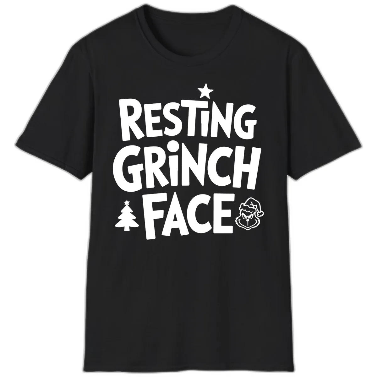 Resting Grinch Face Typography T-Shirt in Black