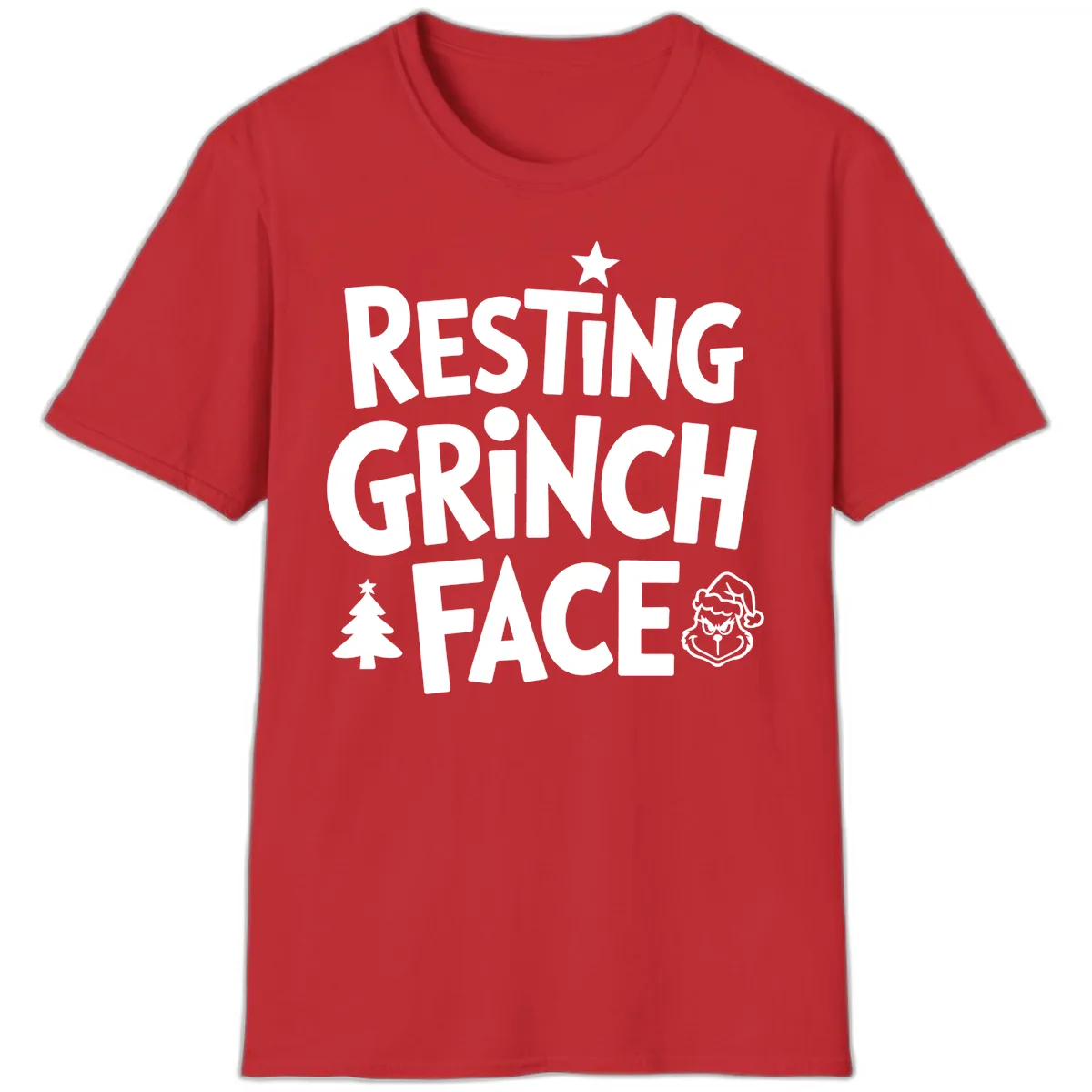 Resting Grinch Face Typography T-Shirt in Red