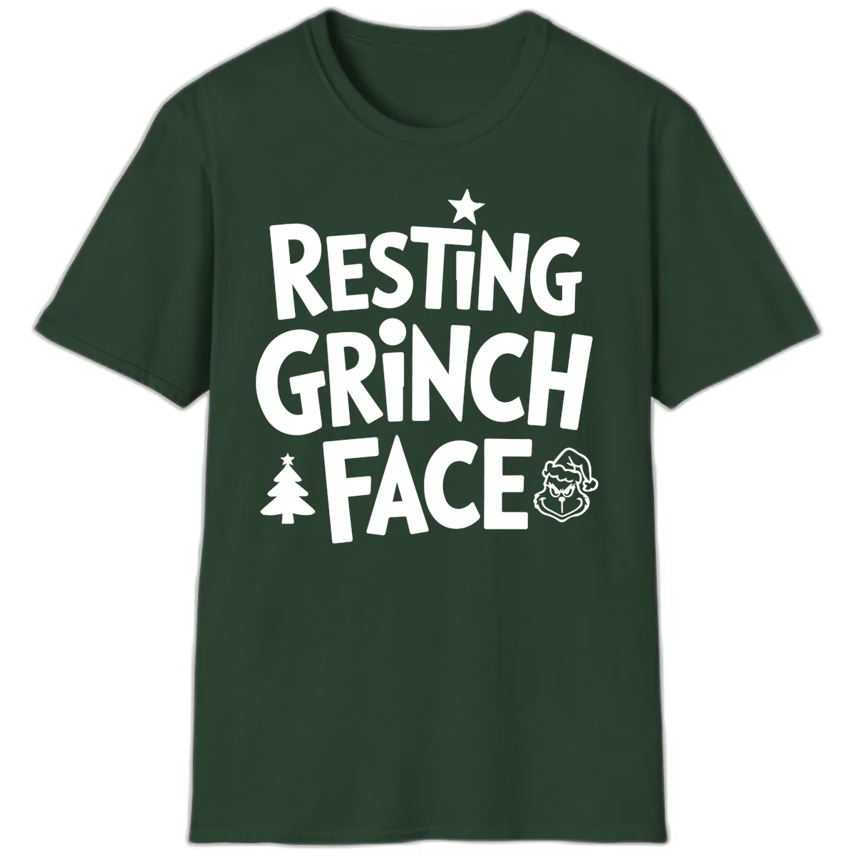 Resting Grinch Face Typography T-Shirt in Forest Green