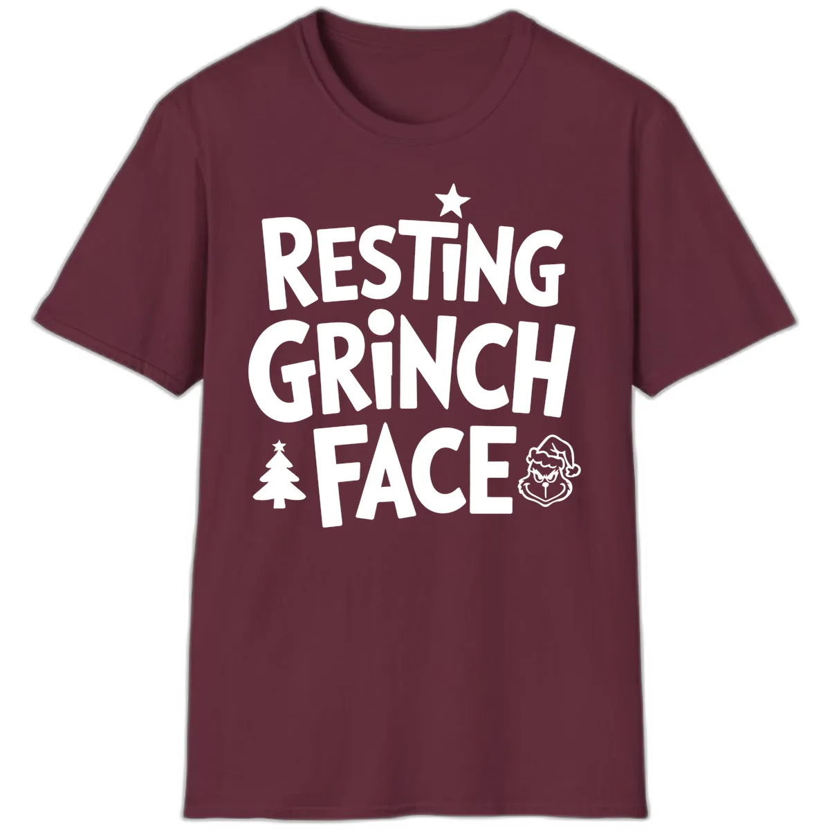 Resting Grinch Face Typography T-Shirt in Maroon