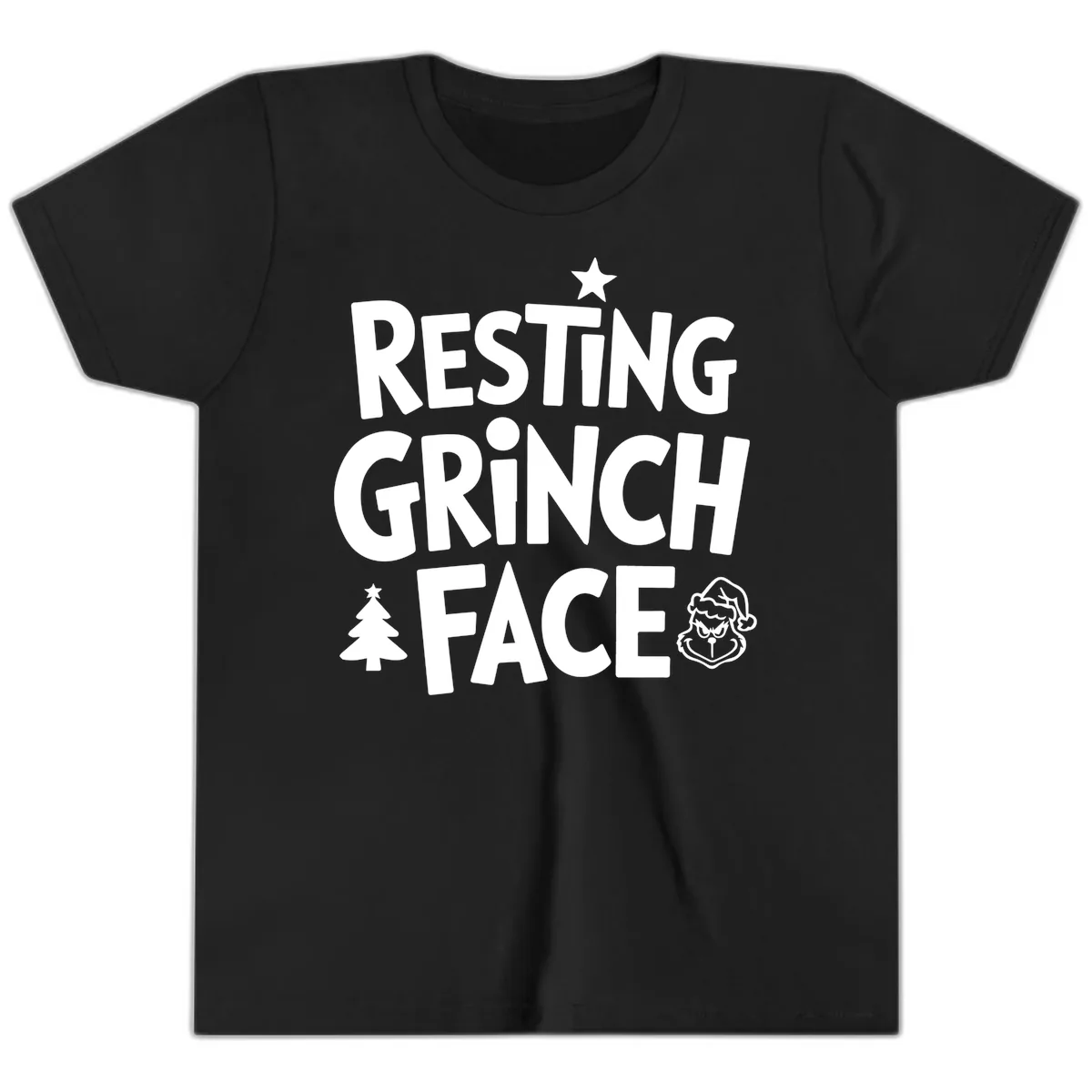Resting Grinch Face Typography Youth T-Shirt in Black