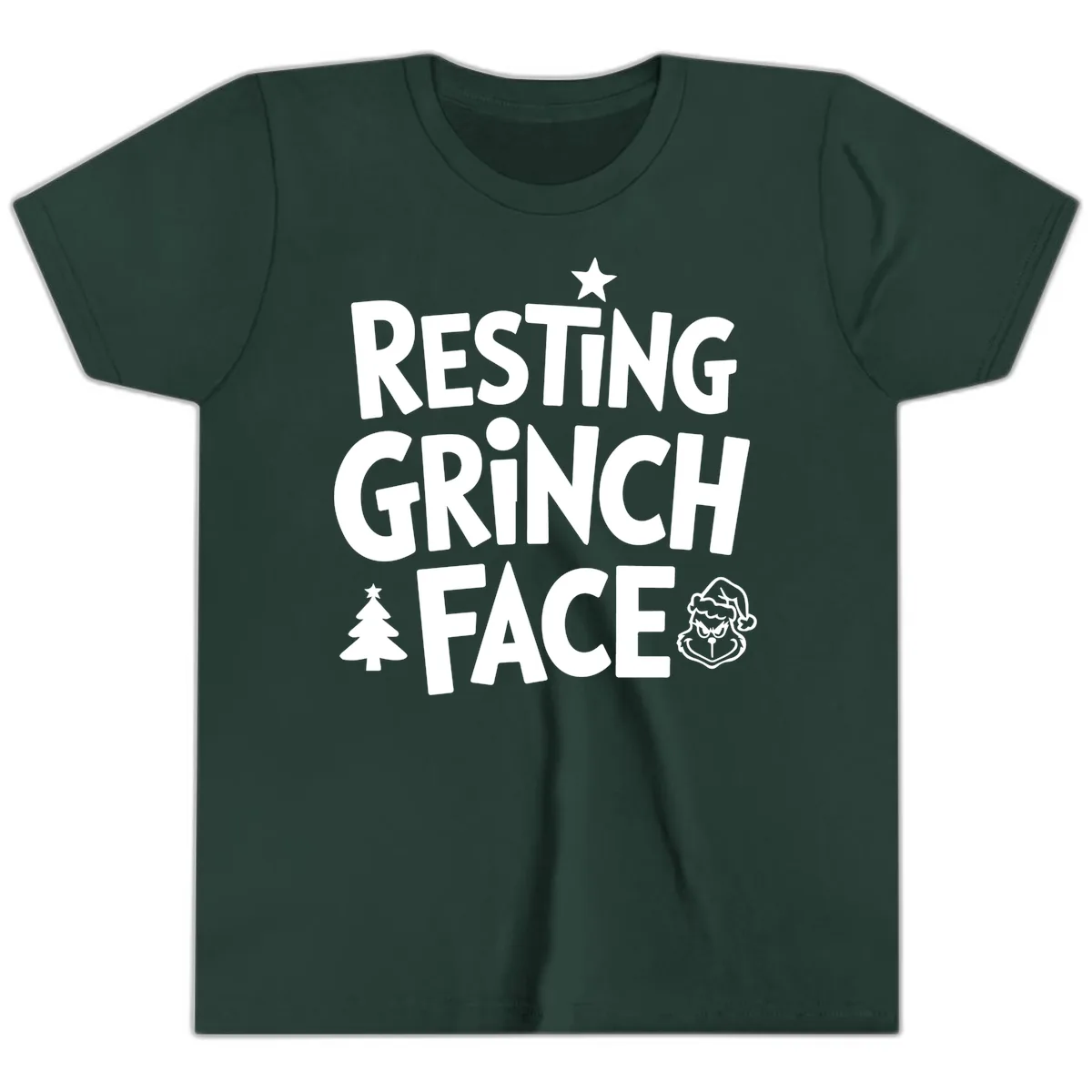 Resting Grinch Face Typography Youth T-Shirt in Forest