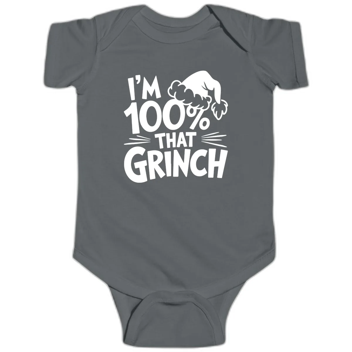 I'm 100% That Grinch Design Baby Onesie in Charcoal