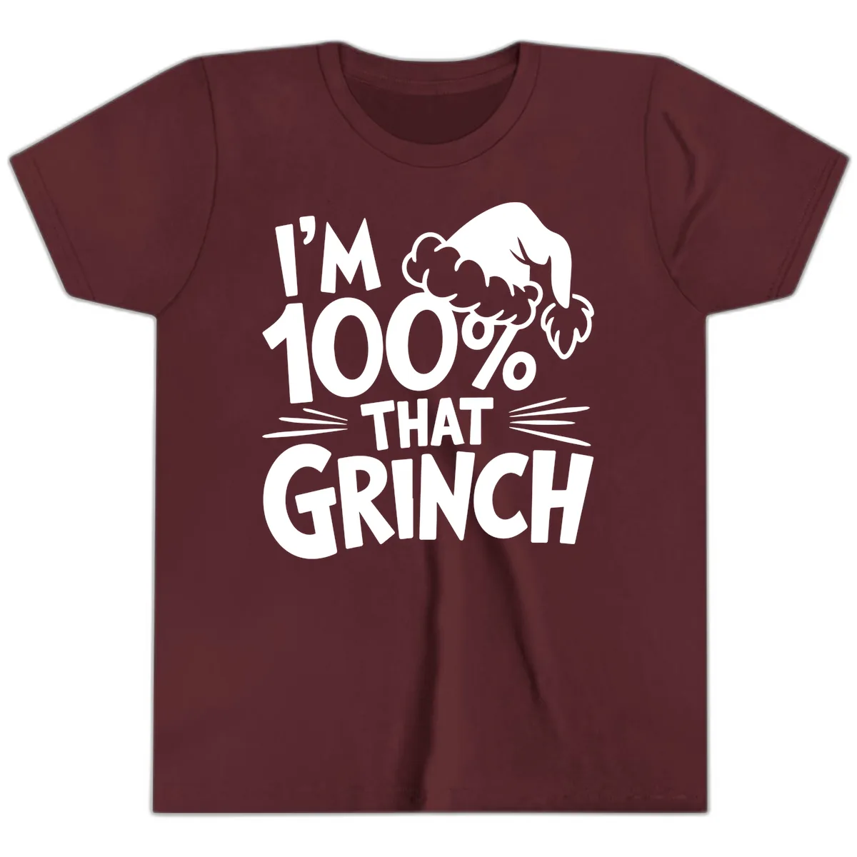 I'm 100% That Grinch Design Youth T-Shirt in Maroon