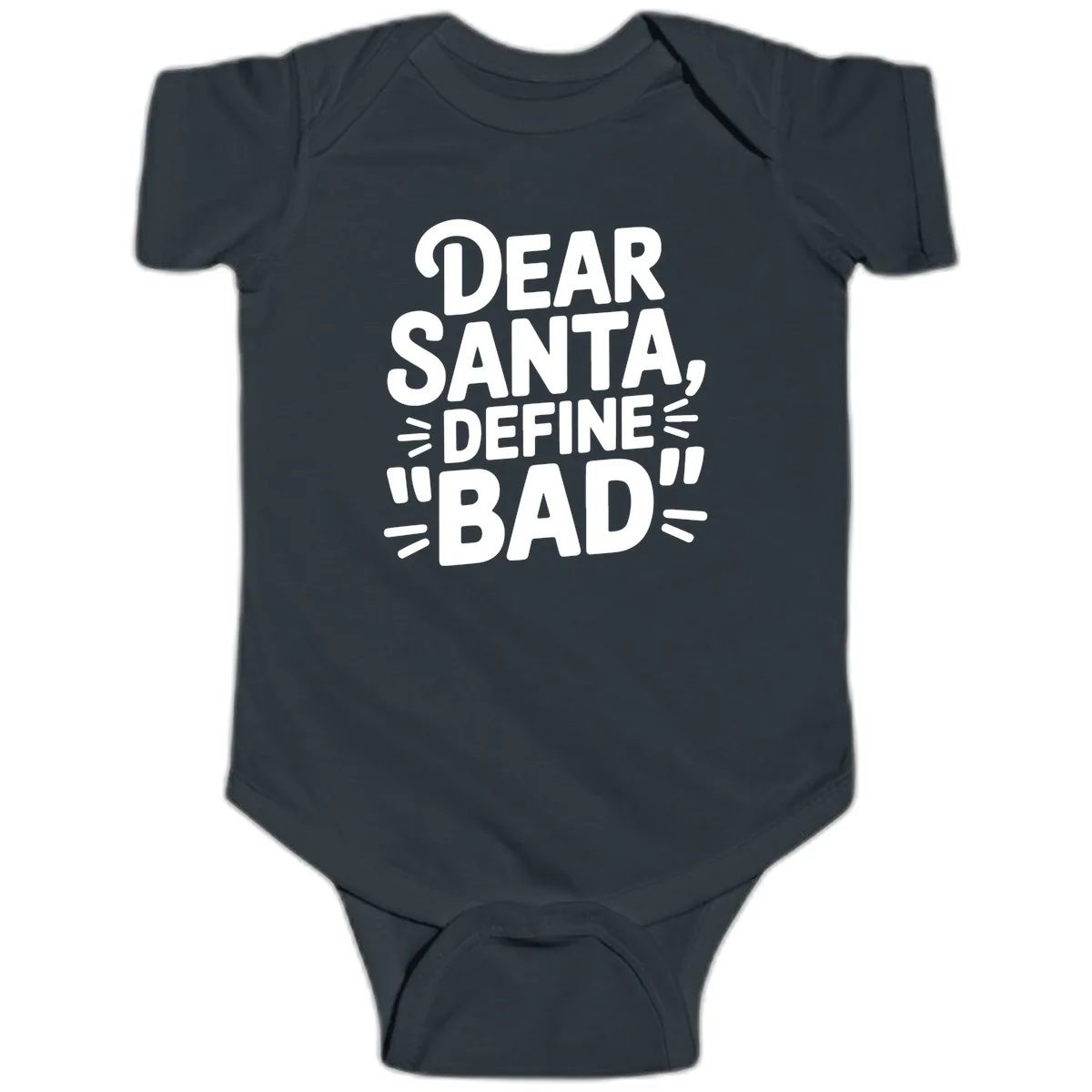 Dear Santa Define Bad Typography Baby Onesie in Black