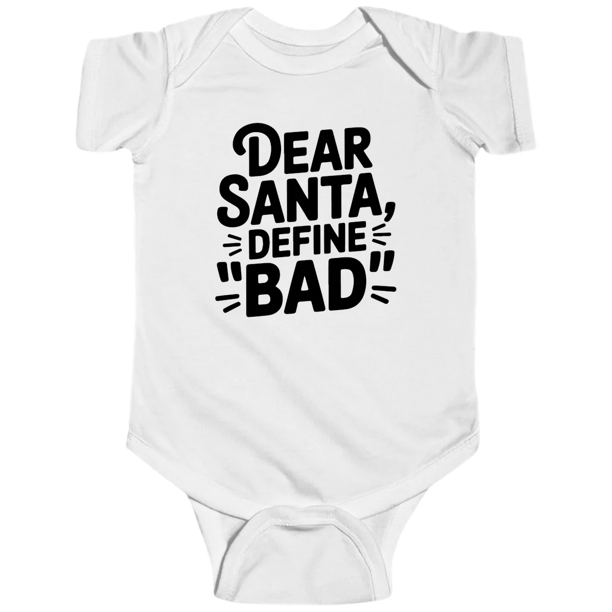 Dear Santa Define Bad Typography Baby Onesie in White
