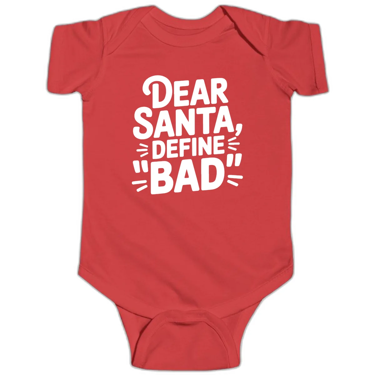 Dear Santa Define Bad Typography Baby Onesie in Red