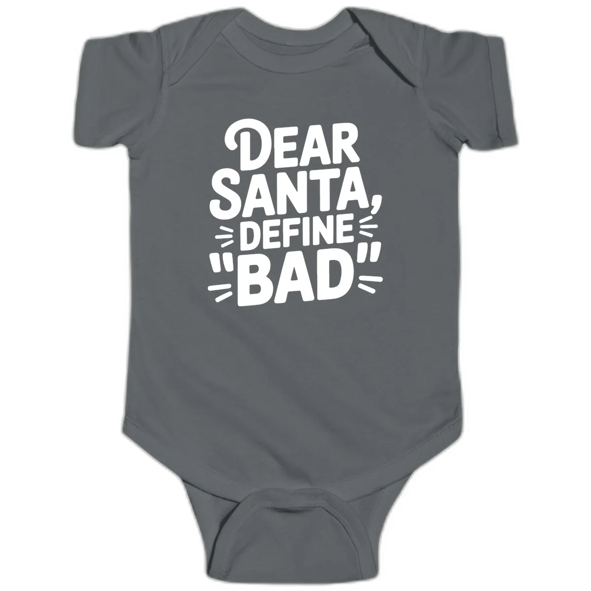 Dear Santa Define Bad Typography Baby Onesie in Charcoal