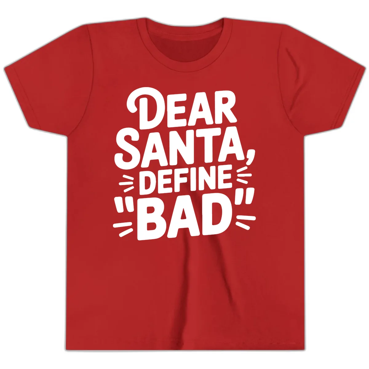 Dear Santa Define Bad Typography Youth T-Shirt in Red