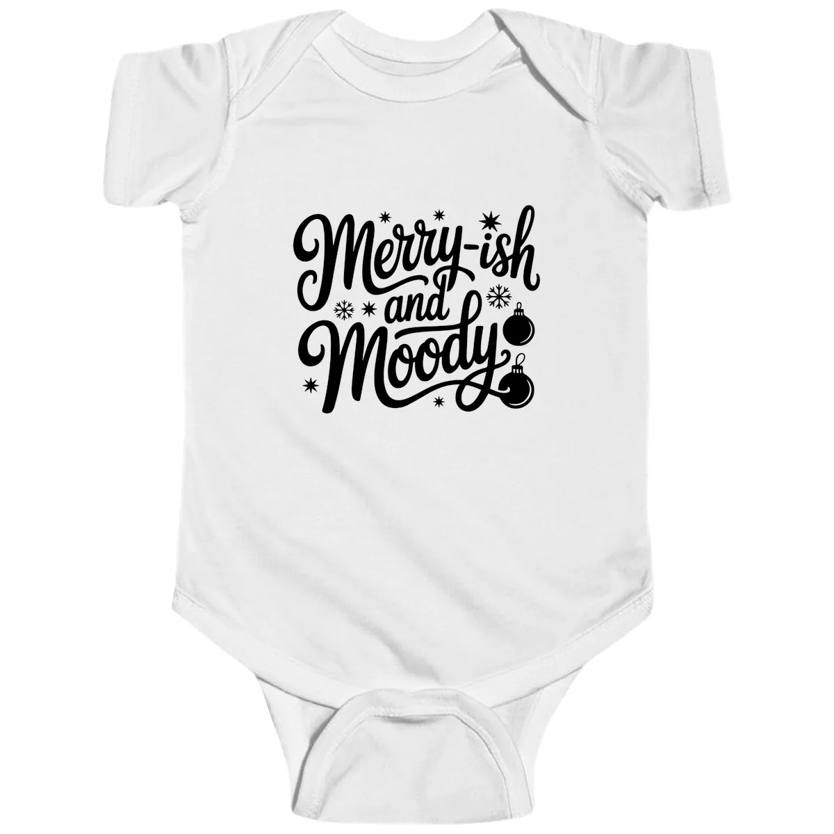 Merry-ish and Moody Christmas Baby Onesie in White