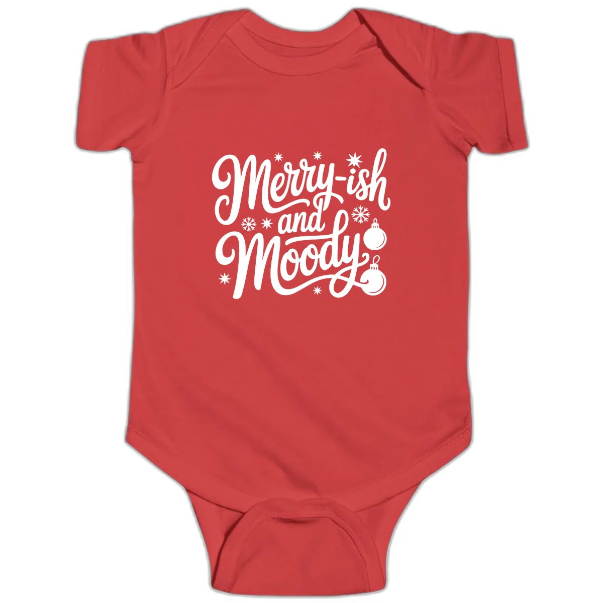 Merry-ish and Moody Christmas Baby Onesie in Red