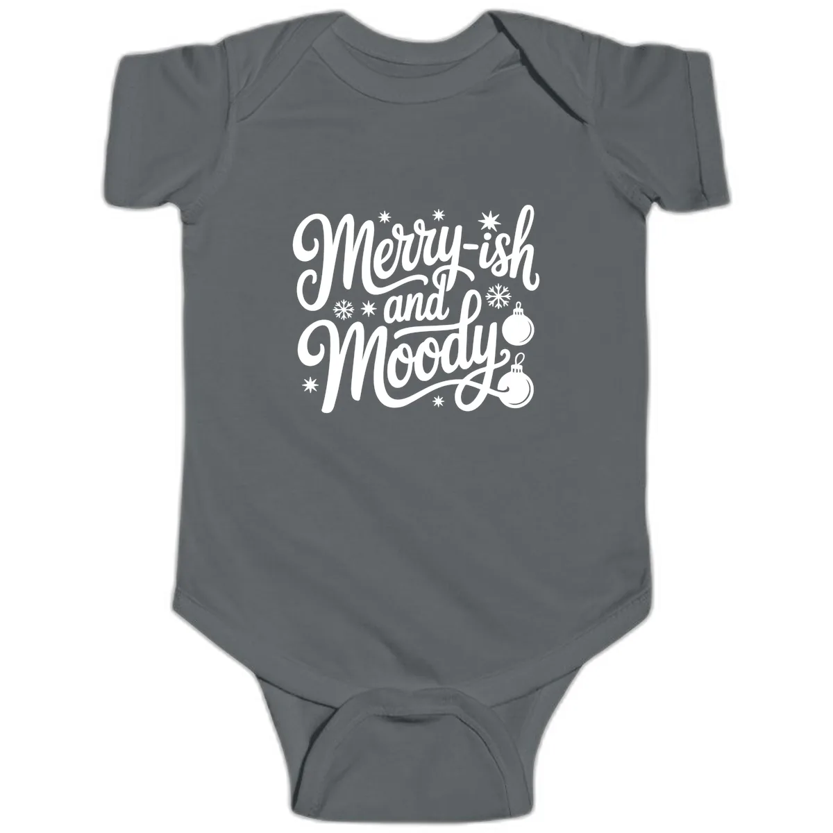 Merry-ish and Moody Christmas Baby Onesie in Charcoal