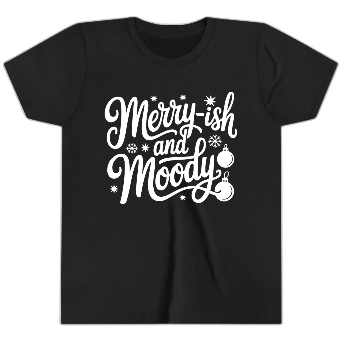 Merry-ish and Moody Christmas Youth T-Shirt in Black
