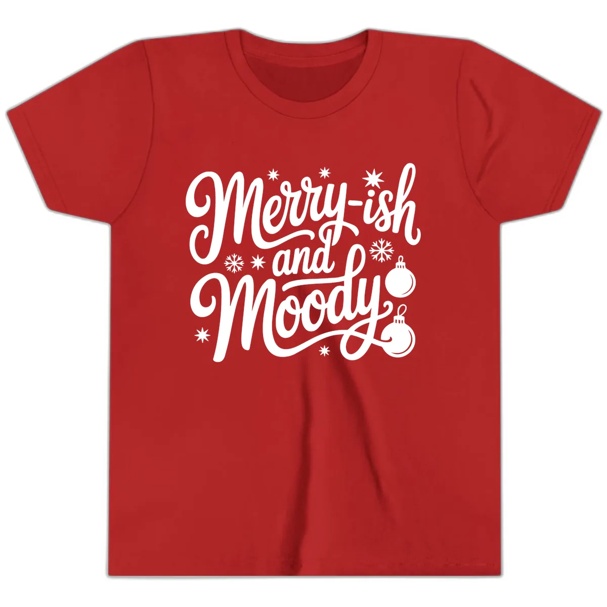 Merry-ish and Moody Christmas Youth T-Shirt in Red