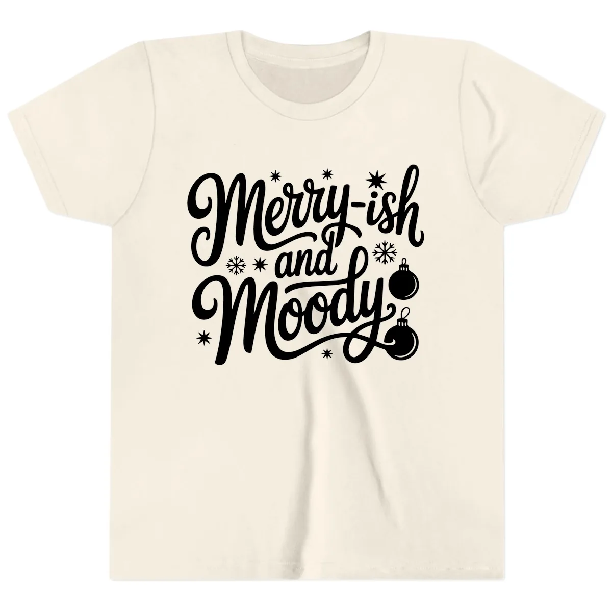 Merry-ish and Moody Christmas Youth T-Shirt in Natural