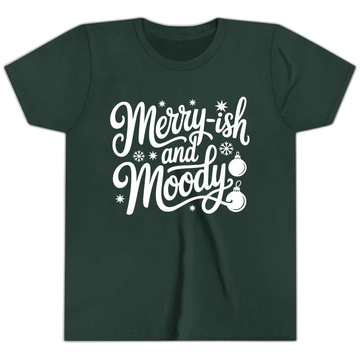 Merry-ish and Moody Christmas Youth T-Shirt in Forest