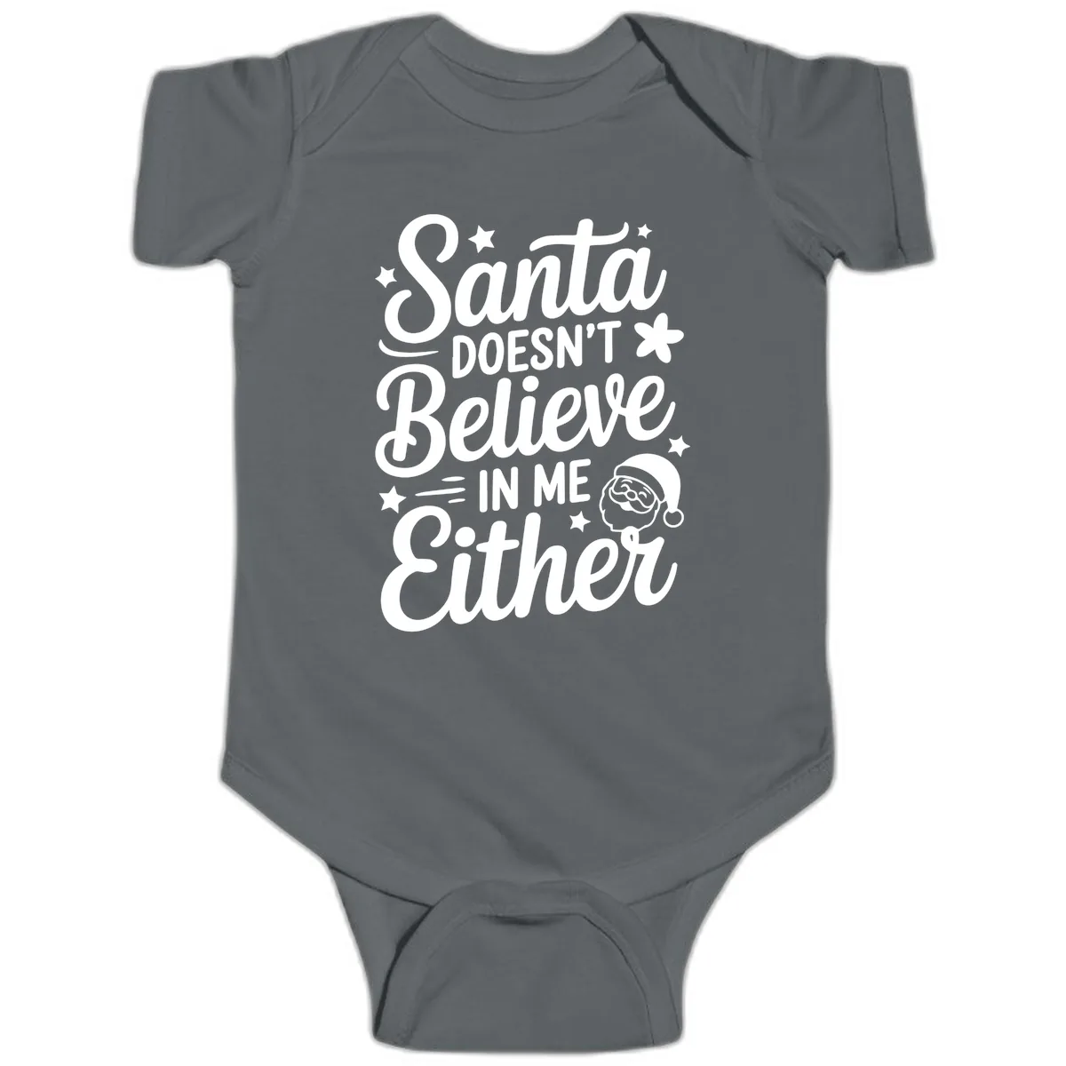 Santa Doesn't Believe In Me Baby Onesie in Charcoal
