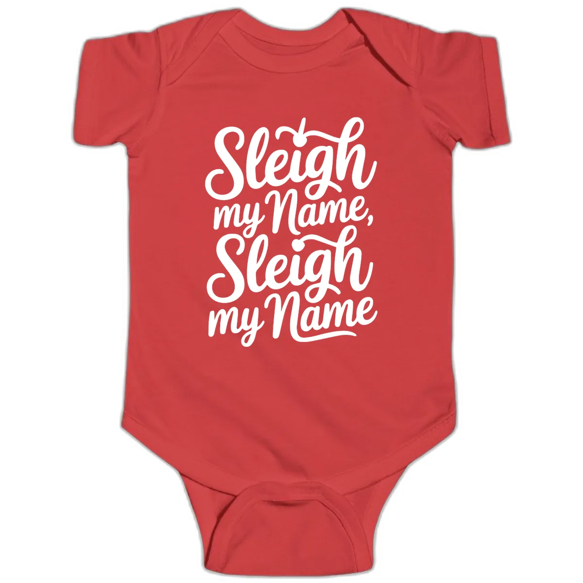 Sleigh My Name Typography Baby Onesie in Red