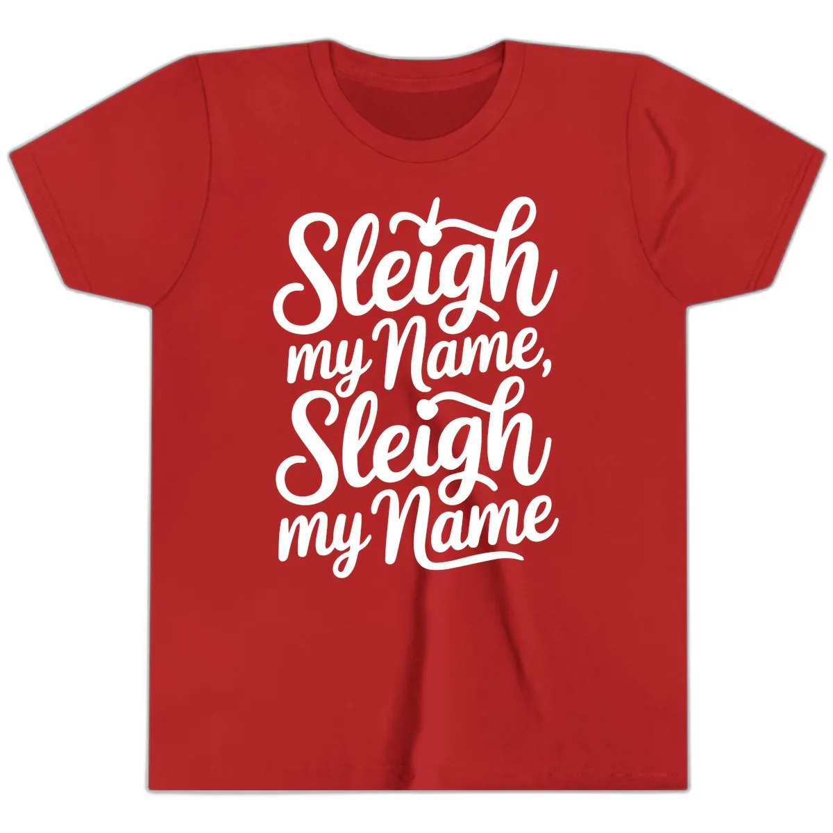 Sleigh My Name Typography Youth T-Shirt in Red