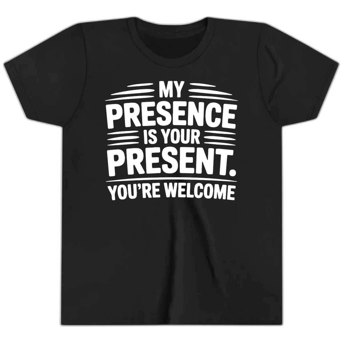 My Presence Is Your Present Typography Youth T-Shirt in Black