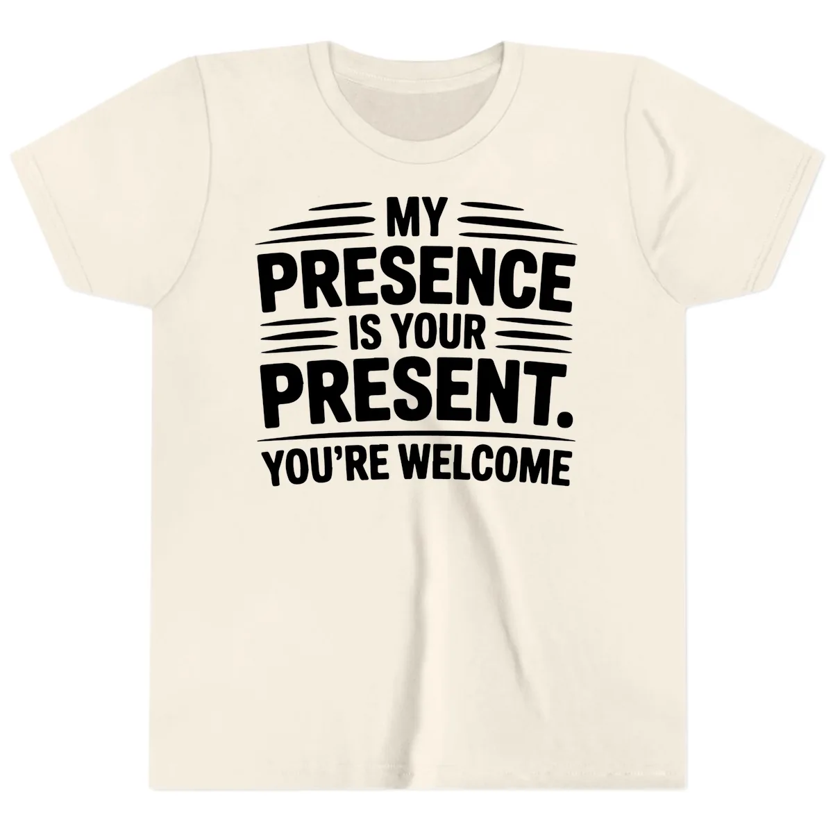 My Presence Is Your Present Typography Youth T-Shirt in Natural