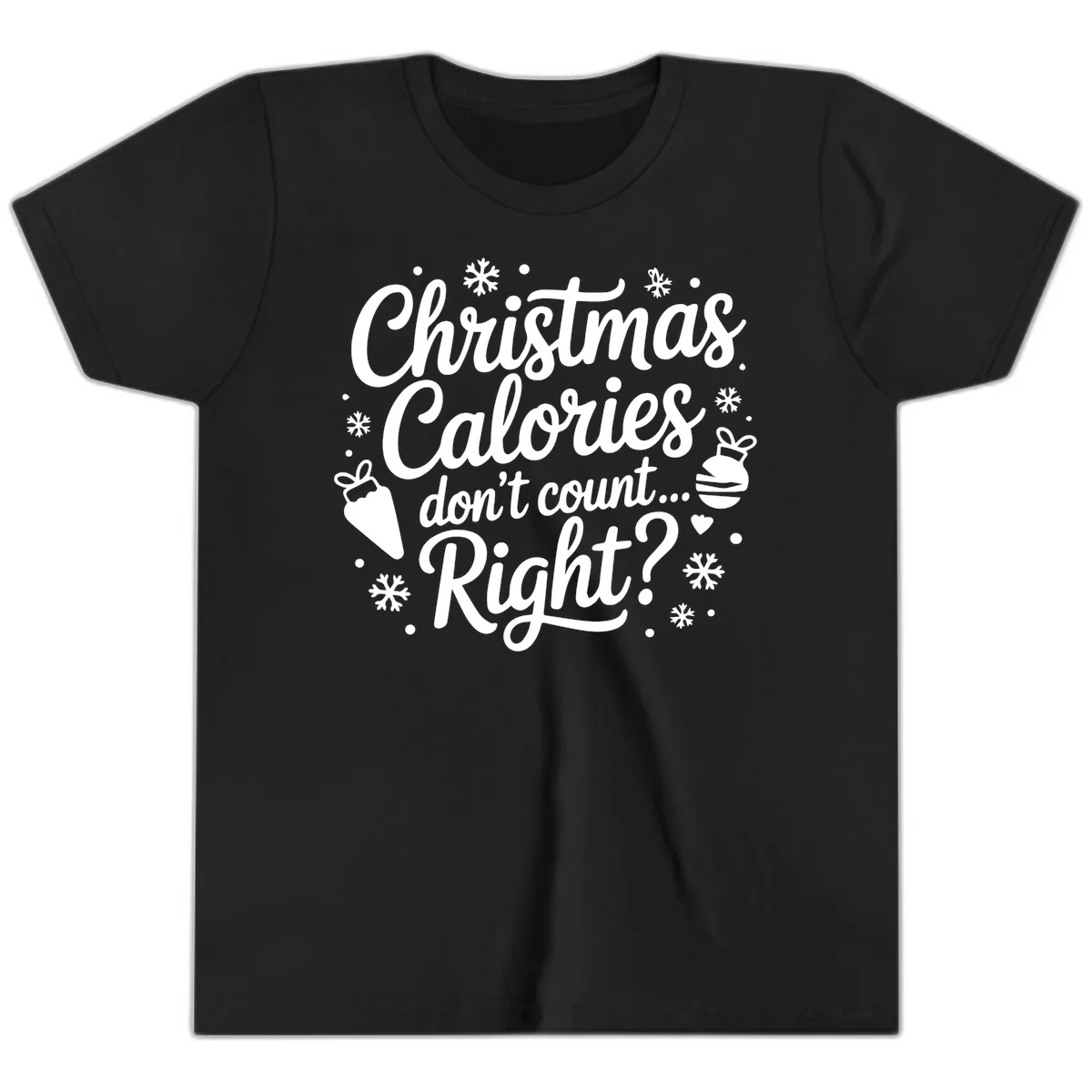 Christmas Calories Don't Count Right Youth T-Shirt in Black